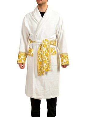 Versace White Medusa Logo 100% Cotton Belted Bathrobe Size S
